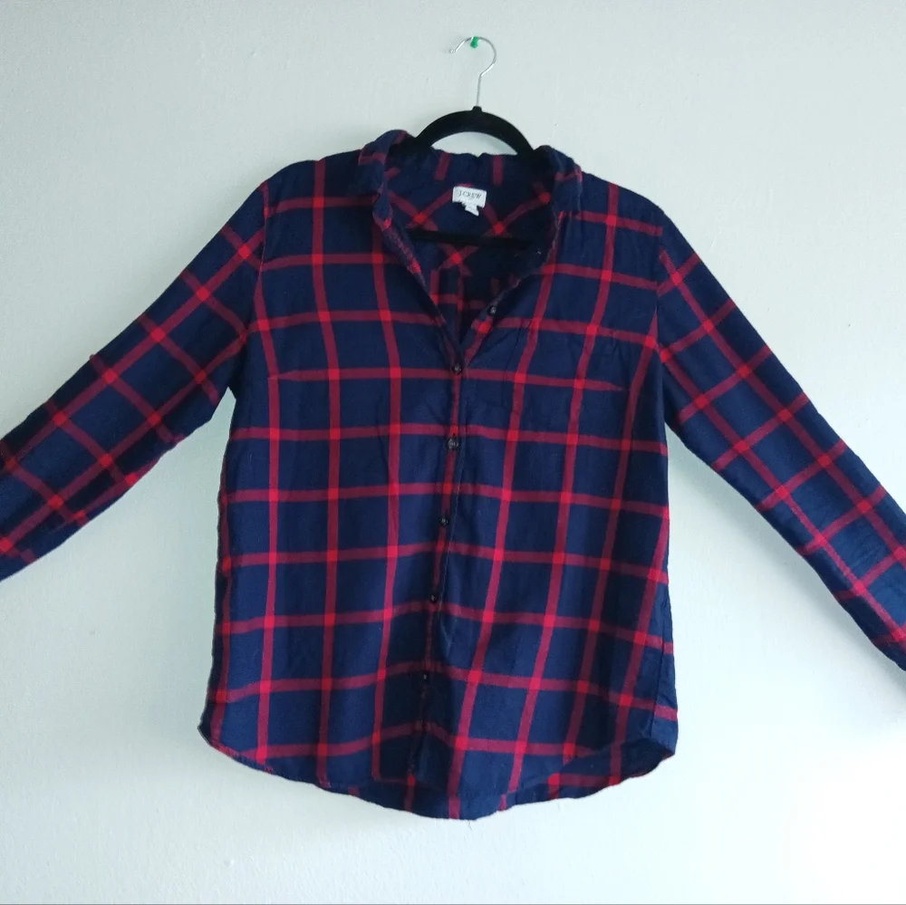 J Crew Red and Navy Blue Plaid Medium - Picture 3 of 3